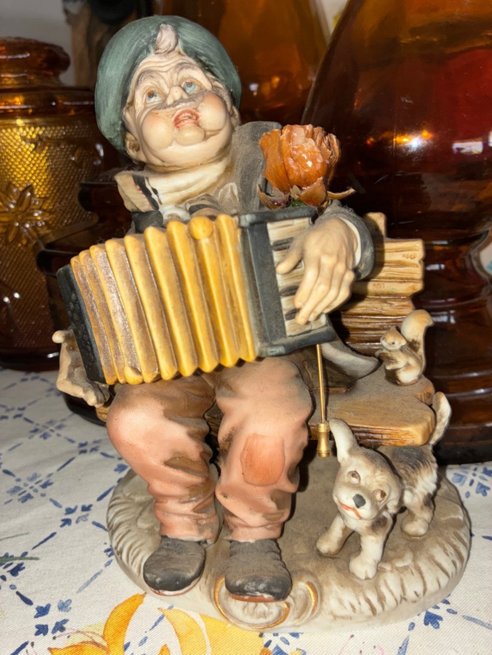 Vintage Style Beige and Green Accordion Player Figurine – Home Art